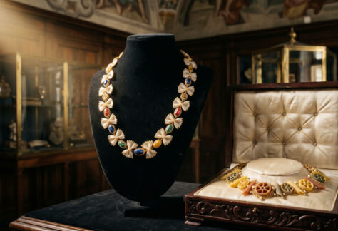 image de collier de nouille de haut standing sur des écrins premium dans un musée