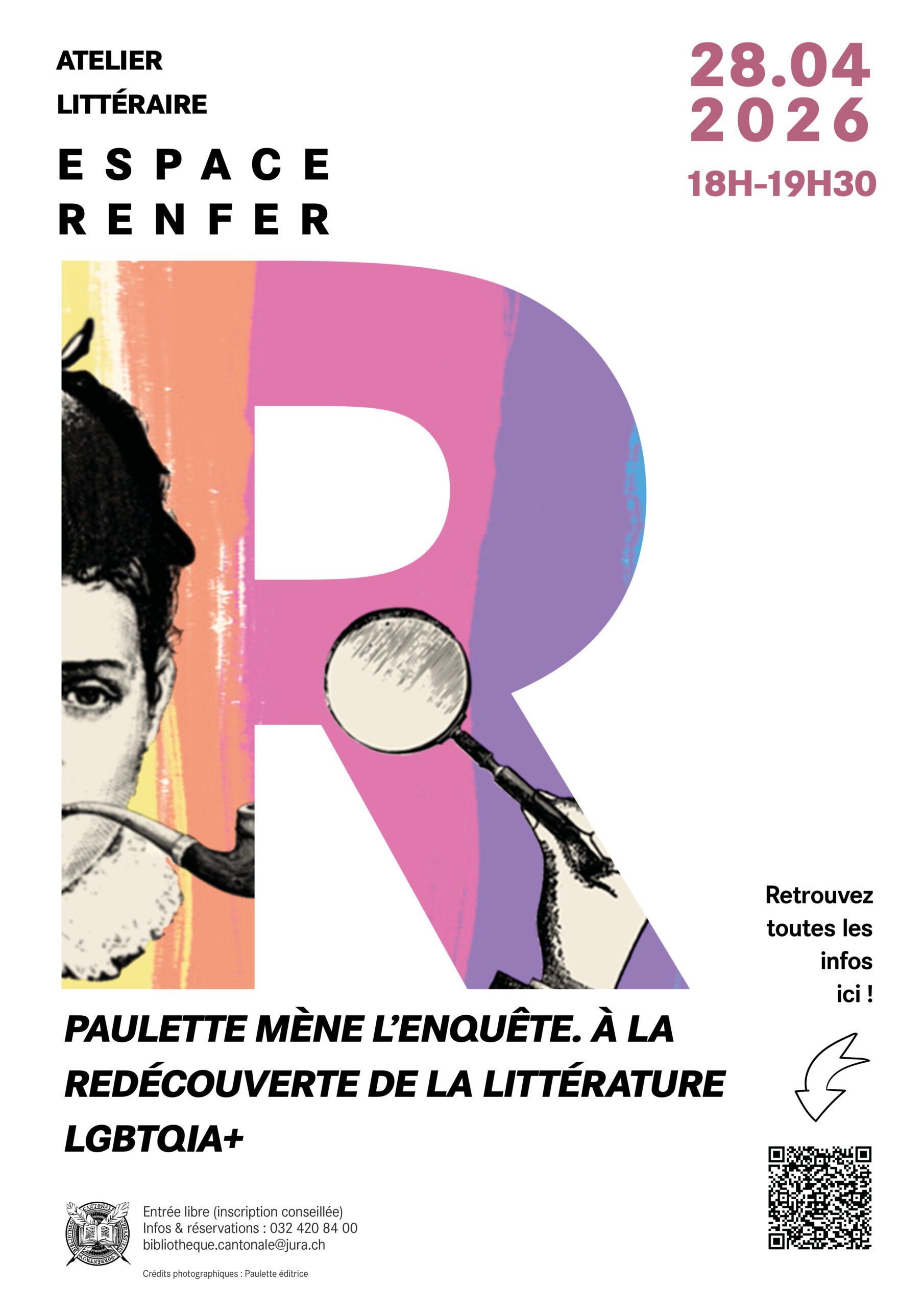 affiche : « Paulette mène l’enquête. A la redécouverte de la littérature LGBTQIA+ »