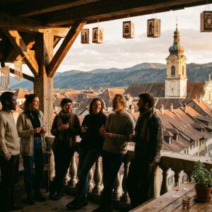 terrase avec vue sur la vielle ville de Delémont