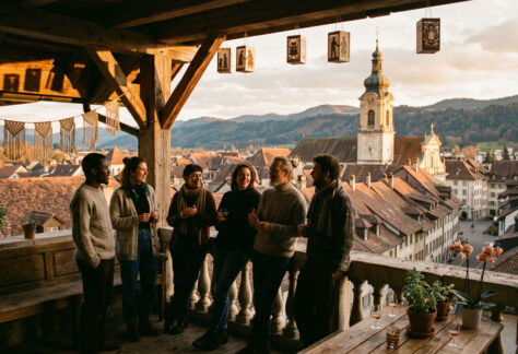 terrase avec vue sur la vielle ville de Delémont
