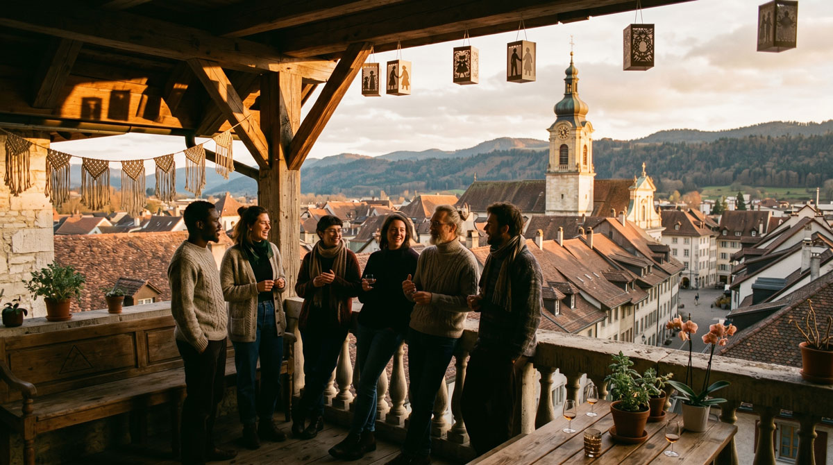 terrase avec vue sur la vielle ville de Delémont